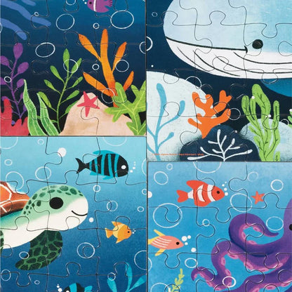 Jigsaw Nation Aqua Adventure 4-in-1 Puzzle Set | 35 Piece Ocean Animal Puzzles for Kids (Ages 3–5)