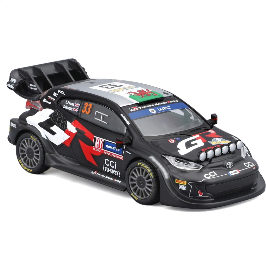 Bburago 1:43 Toyota GR Yaris Rally1 Hybrid No.33 Diecast Model – WRC Rally Racing Car with Display Case