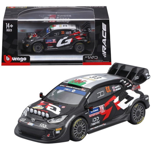 Bburago 1:43 Toyota GR Yaris Rally1 Hybrid No.33 Diecast Model – WRC Rally Racing Car with Display Case