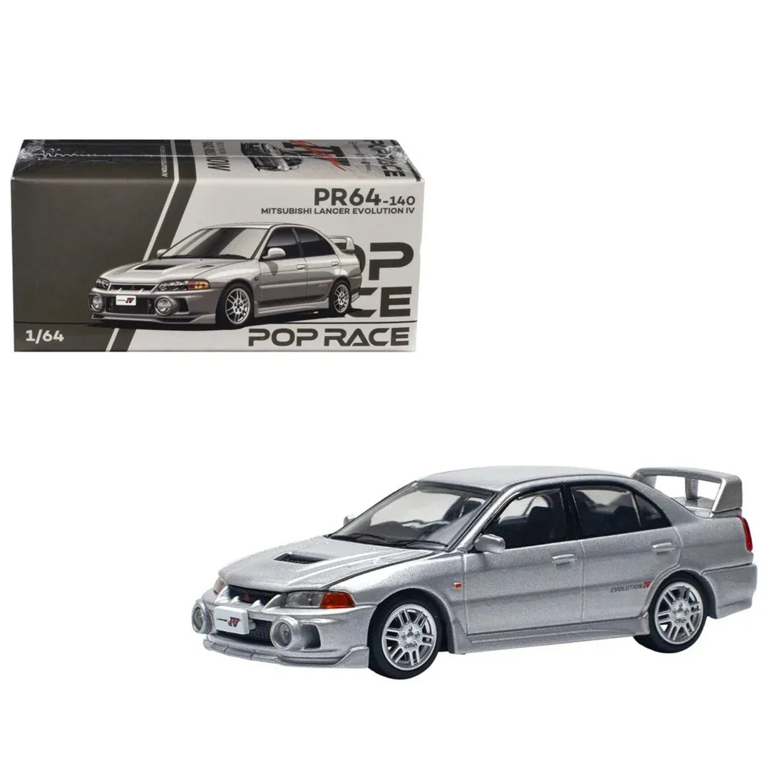 Pop Race PR64-140 Mitsubishi Lancer Evolution IV 1:64 Die-Cast Model Car | Silver | Collector Edition