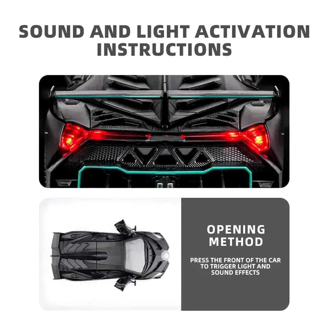 HQT 1:22 Scale Die-Cast Lamborghini Venom Model – Premium Collectible Edition (Light & Sound | Pull Back Action)