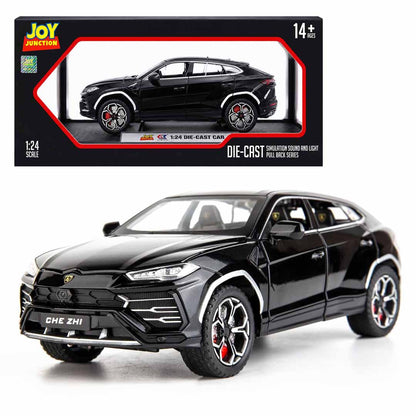 Joy Junction 1:24 Lamborghini Bison URUS Smoke Scale Die-Cast SUV Model with Sound & Light – Pull Back Metal Sports SUV Toy (Black)