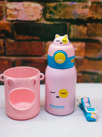Cute Premium Kids Insulated Water Bottle Stainless with Silicon Cover 500 ML (Pink) - Jaiman Toys