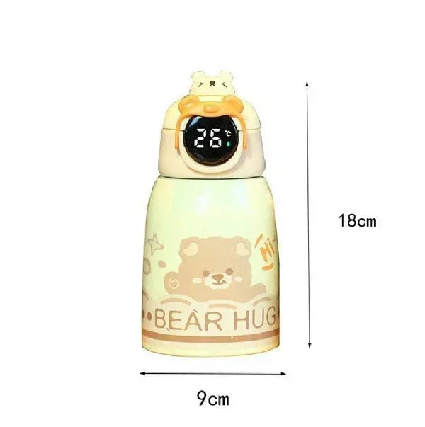 Bear Hug Stainless Steel Digital Water Bottle For Kids with carry bag, additional cup and sipper 500 ML (Green) - Jaiman Toys