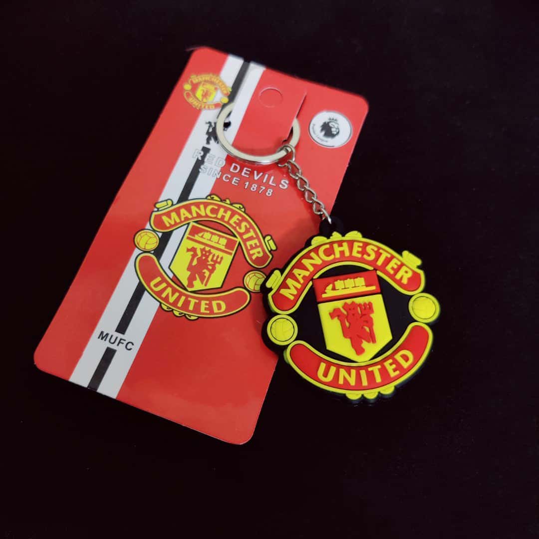 Football Club Logo Keychains Set of 3 – Manchester United F.C., FC Barcelona & Liverpool F.C. Rubber Keyrings for Fans