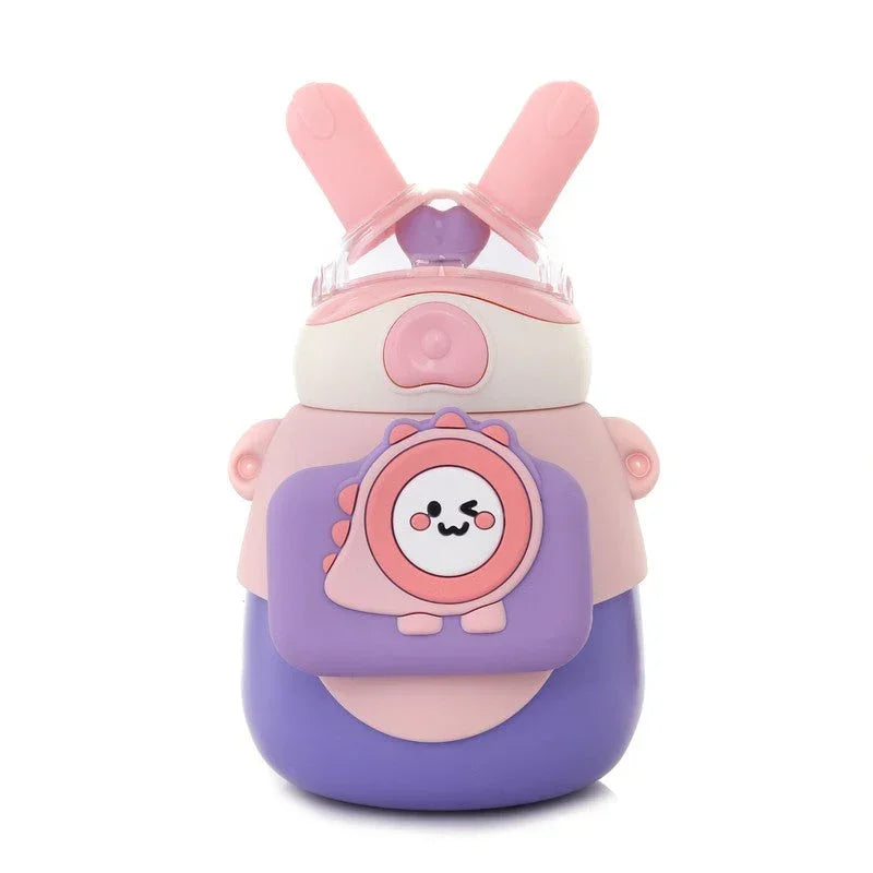 Lookoy Penguin Stainless Steel Water Bottle With Straw 550 ML (Pink) - Jaiman Toys