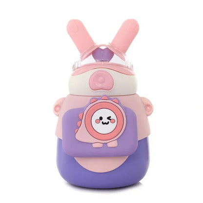 Lookoy Penguin Stainless Steel Water Bottle With Straw 550 ML (Pink) - Jaiman Toys