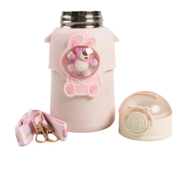 Happy Baby Bear Stainless Steel Water Bottle For Kids 600 ML (Pink) - Jaiman Toys