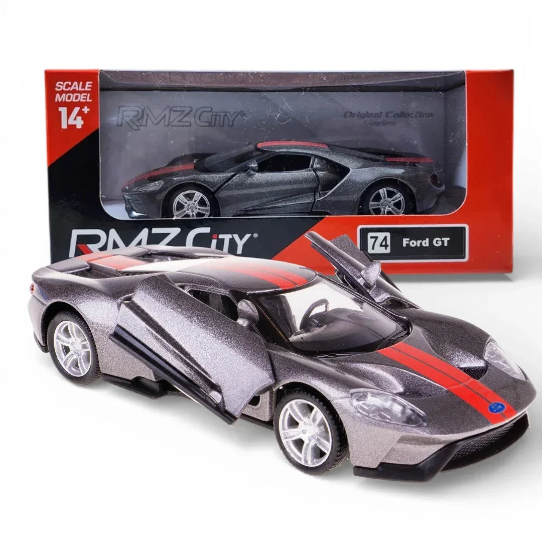 RMZ City Ford GT 1:36 Die-Cast Sports Car | Pull Back & Go | Openable Doors | Blue / Grey Variants