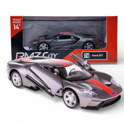 RMZ City Ford GT 1:36 Die-Cast Sports Car | Pull Back & Go | Openable Doors | Blue / Grey Variants