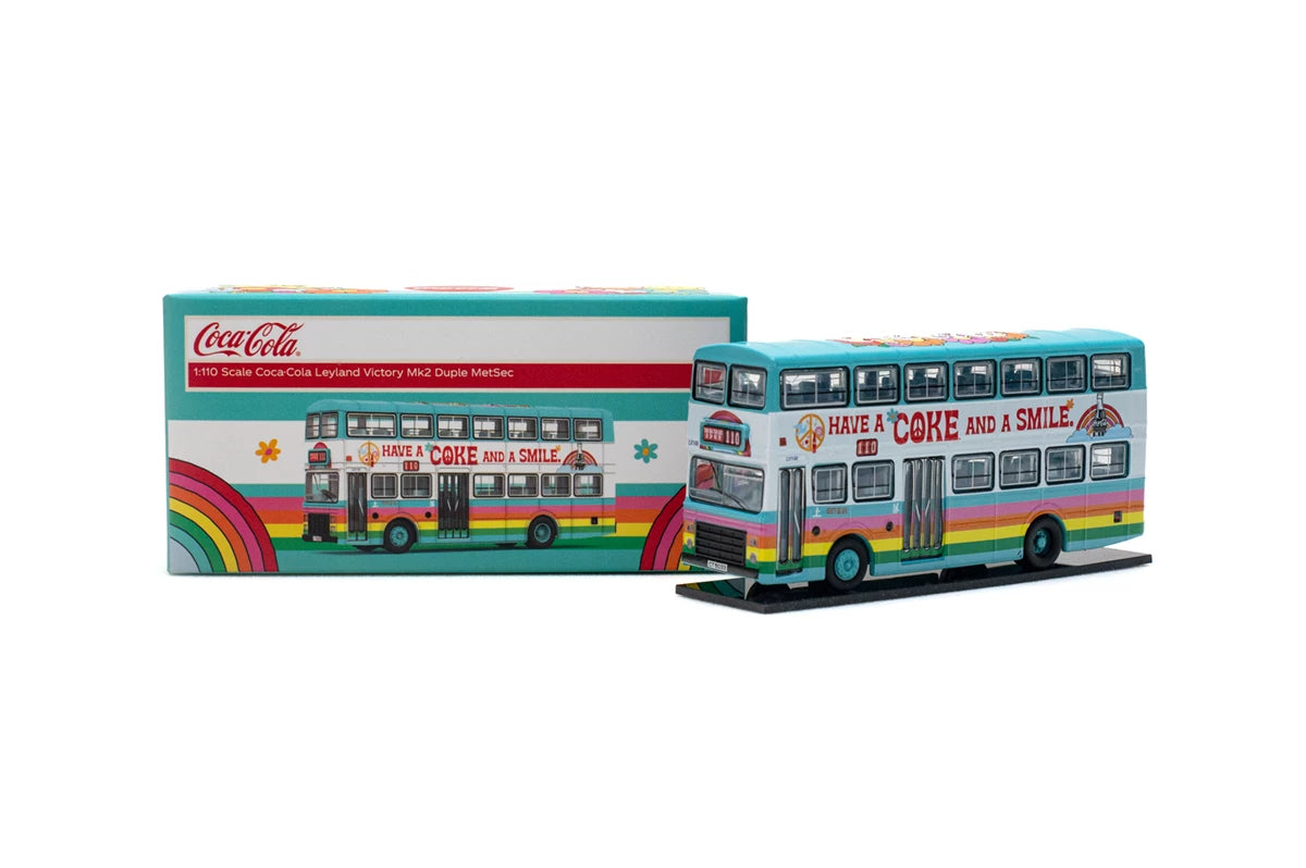 Tiny City 1:110 CMB Leyland Victory Mk2 Duple MetSec Route 110 Coca-Cola Diecast Model Bus | Official Coca-Cola Licensed Hong Kong Double-Decker Bus | COKE041