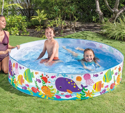 Intex 56452 Ocean Play Snapset Kids Pool – 6 ft × 15 in (183 × 38 cm) Ocean Theme Backyard Splash Pool for Children