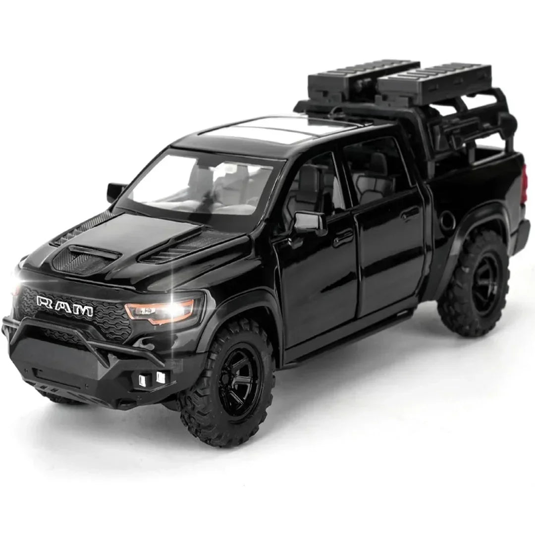 JOY JUNCTION 1:32 RAM Mammoth Pickup Truck Diecast Model – Alloy Metal Pullback Car with Openable Doors | Collector’s Edition