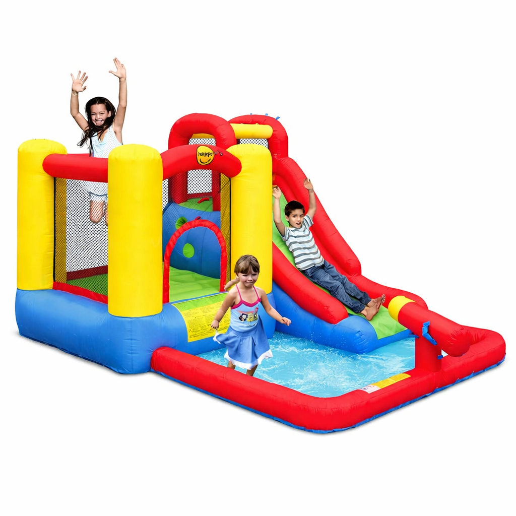 Happy Hop Amusement Park Inflatable Water Park with Slides & Splash Pool | Wet & Dry Inflatable Play Park | Kids Outdoor Water Fun | Ages 3+