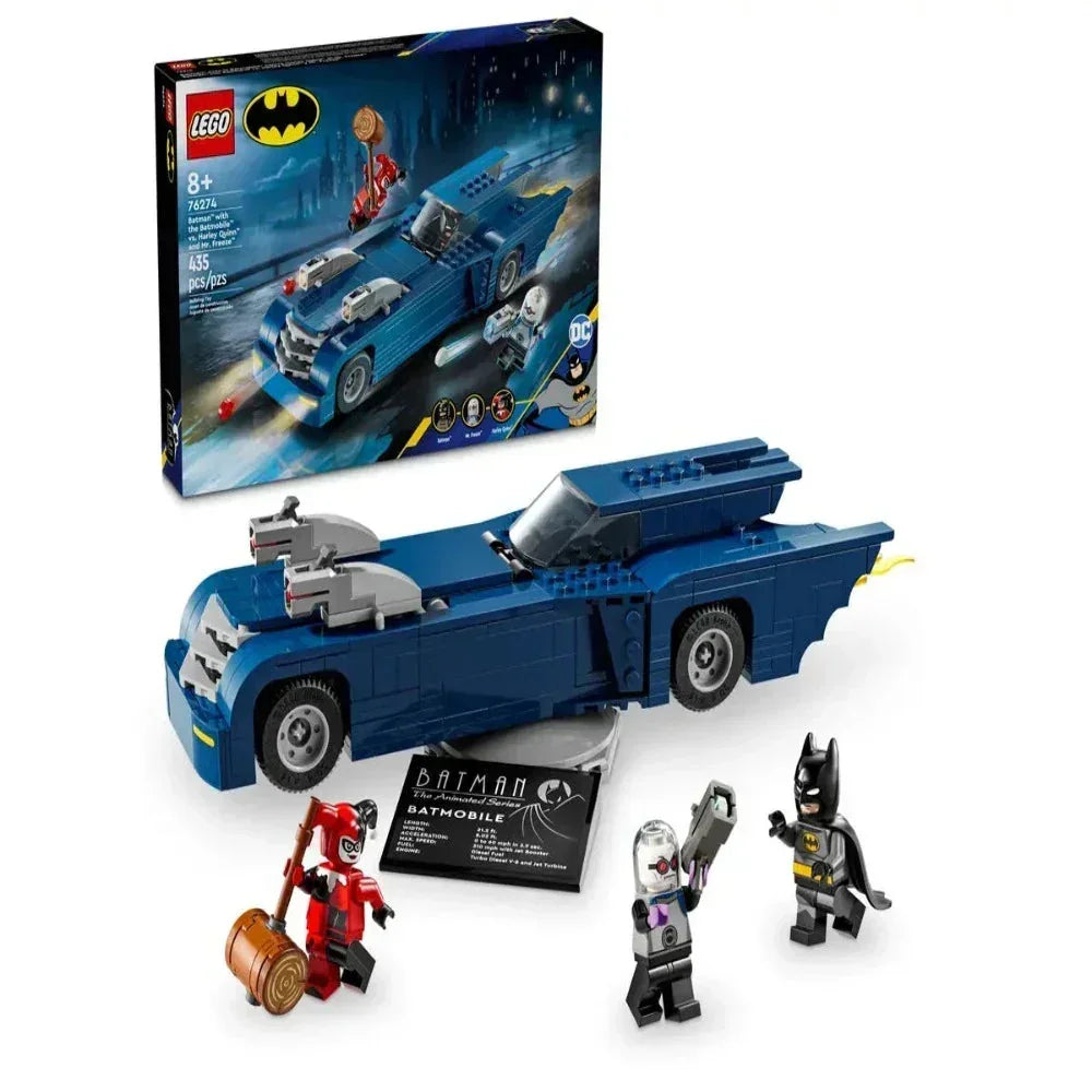LEGO Batman Batmobile set with Harley Quinn and Mr. Freeze minifigures, 435 pieces.