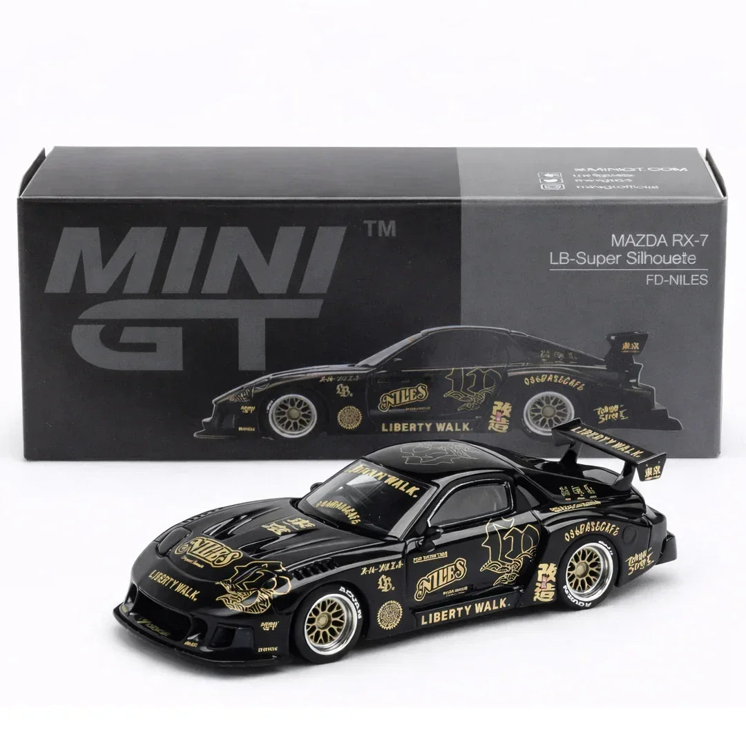 MINI GT 1:64 Mazda RX-7 FD LB Super Silhouette Black & Gold Diecast Car – Liberty Walk Collector Model