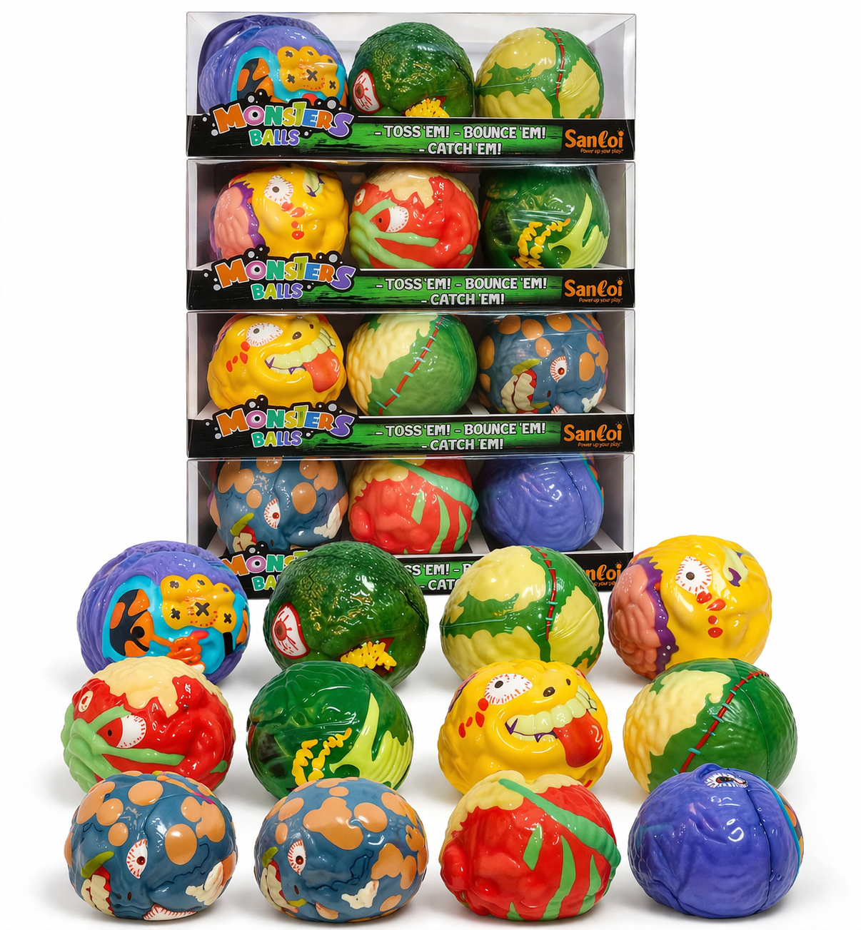 Santoi Monster Balls – Set of 3 Assorted Monster Design Balls | Toss, Bounce & Catch Soft Balls for Kids | Sensory & Fun Play Balls