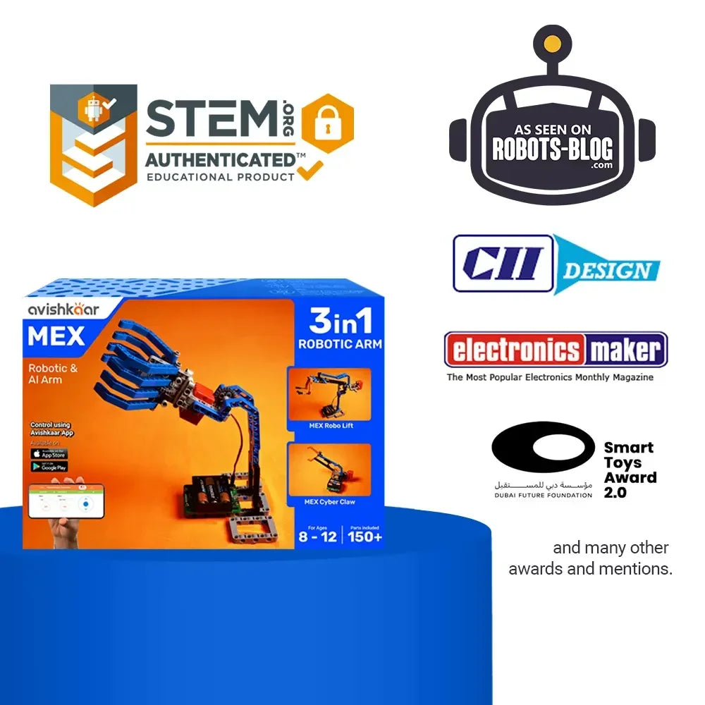 Avishkaar MEX 3‑in‑1 Robotic ARM Kit | Build, Code & Control Robots | STEM Kit for Ages 8+