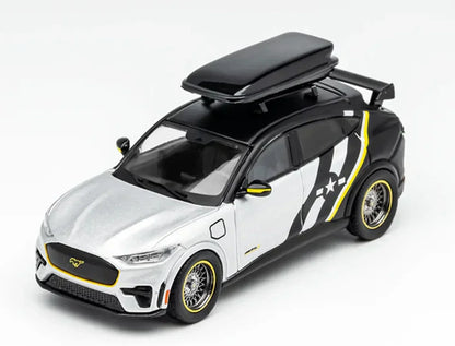 GCD Ford Mustang Mach-e GT SUV Diecast Model 1:64 Scale – Silver & Black Racing Livery Collector Car with Display Box
