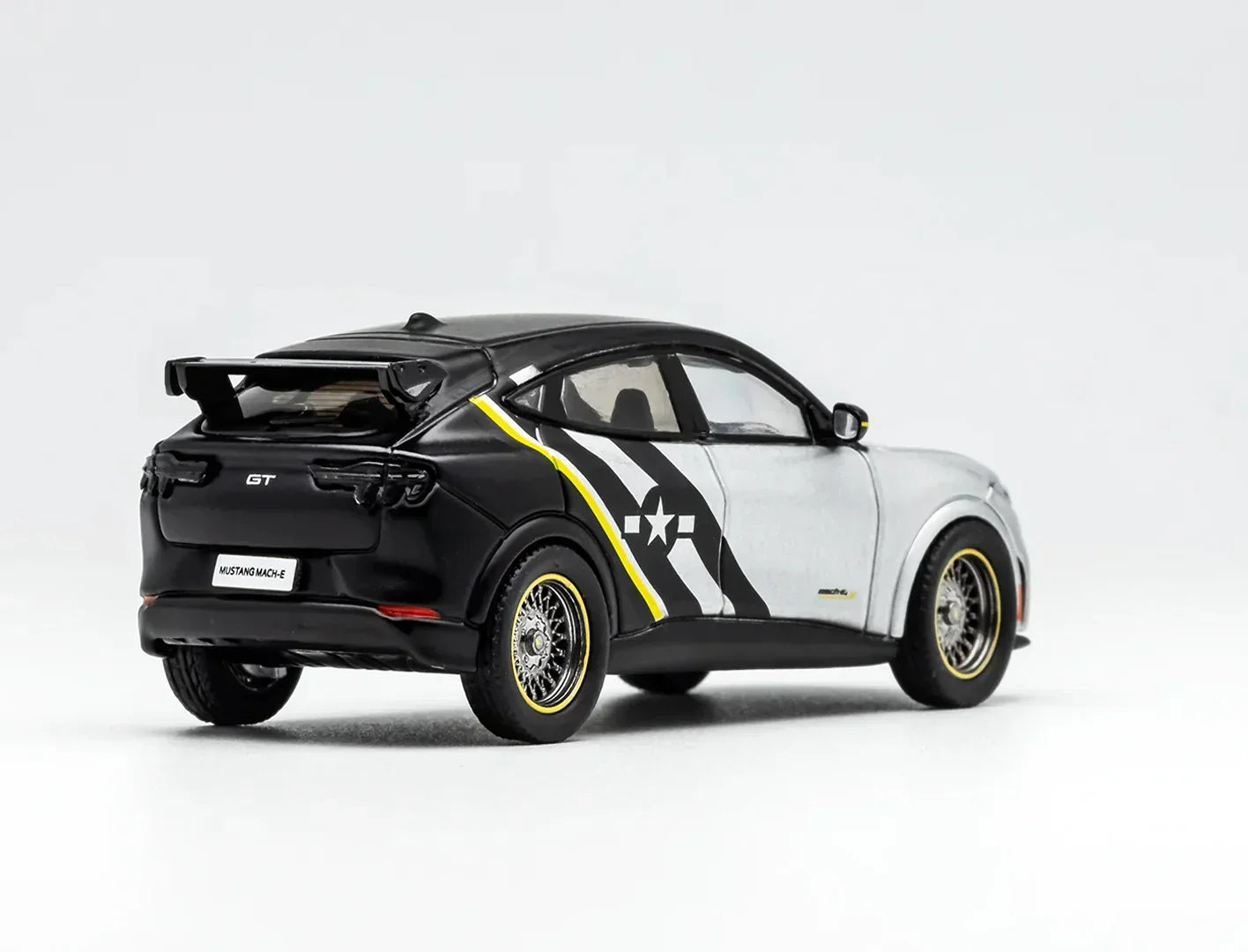 GCD Ford Mustang Mach-e GT SUV Diecast Model 1:64 Scale – Silver & Black Racing Livery Collector Car with Display Box