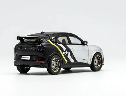 GCD Ford Mustang Mach-e GT SUV Diecast Model 1:64 Scale – Silver & Black Racing Livery Collector Car with Display Box