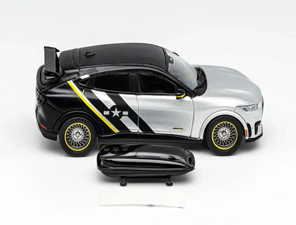 GCD Ford Mustang Mach-e GT SUV Diecast Model 1:64 Scale – Silver & Black Racing Livery Collector Car with Display Box