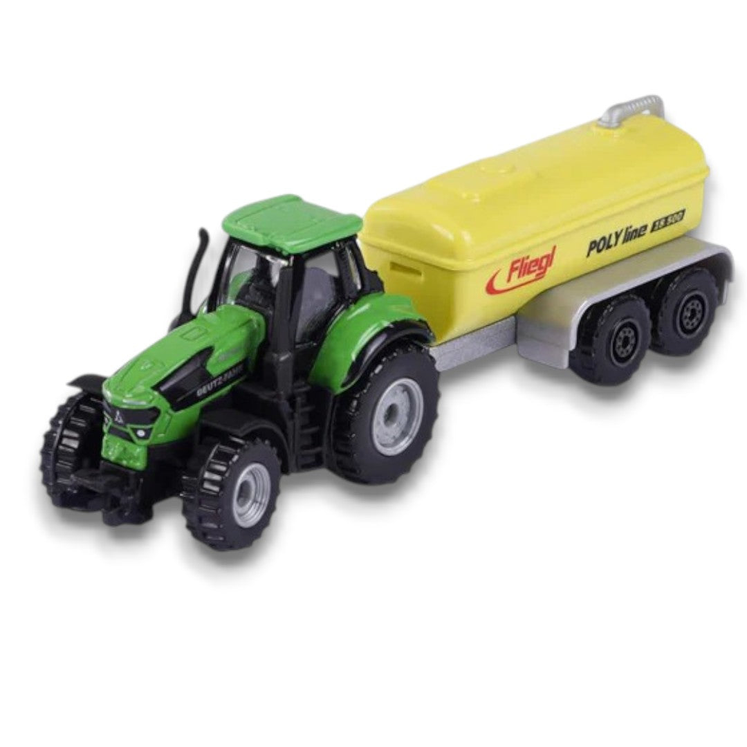 Majorette 1:64 Deutz-Fahr 9340 TTV Tractor with Fliegl Polyline Tanker Trailer – Die-Cast Farm Vehicle Toy