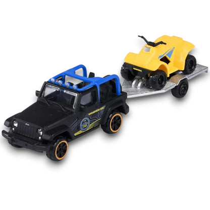 Majorette 1:64 Jeep Wrangler with ATV Trailer – Die-Cast Off-Road Vehicle Set