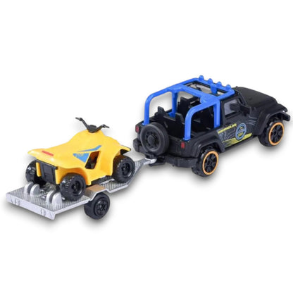 Majorette 1:64 Jeep Wrangler with ATV Trailer – Die-Cast Off-Road Vehicle Set