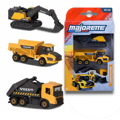 Majorette Volvo Construction Vehicles Set – (Hauler,Truck Skip & Excavator) 3 Piece Die-Cast Construction Set (3+)