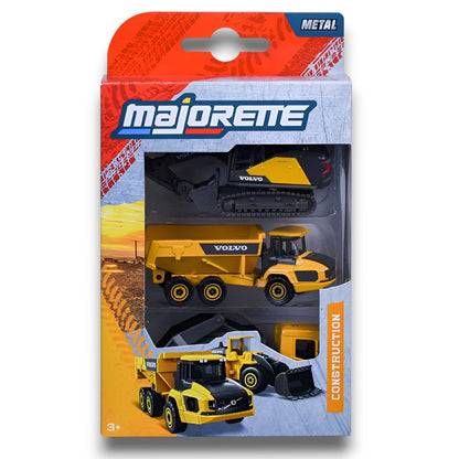 Majorette Volvo Construction Vehicles Set – (Hauler,Truck Skip & Excavator) 3 Piece Die-Cast Construction Set (3+)