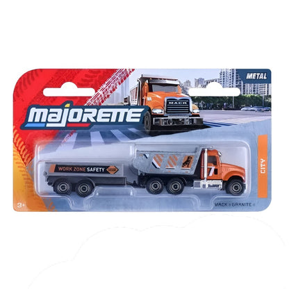 Majorette 1:64 Mack Granite Dump Truck with Trailer – Work Zone Safety Die-Cast Construction Truck Toy (3+)