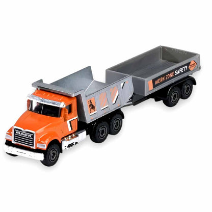 Majorette 1:64 Mack Granite Dump Truck with Trailer – Work Zone Safety Die-Cast Construction Truck Toy (3+)