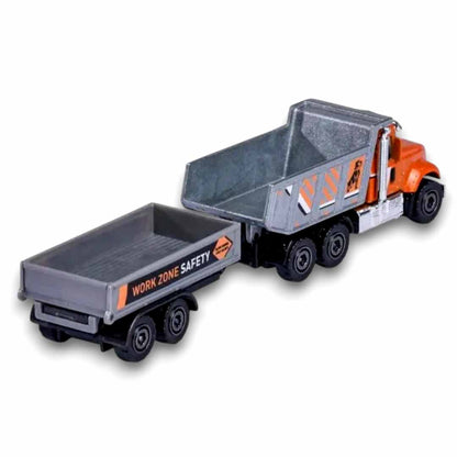 Majorette 1:64 Mack Granite Dump Truck with Trailer – Work Zone Safety Die-Cast Construction Truck Toy (3+)