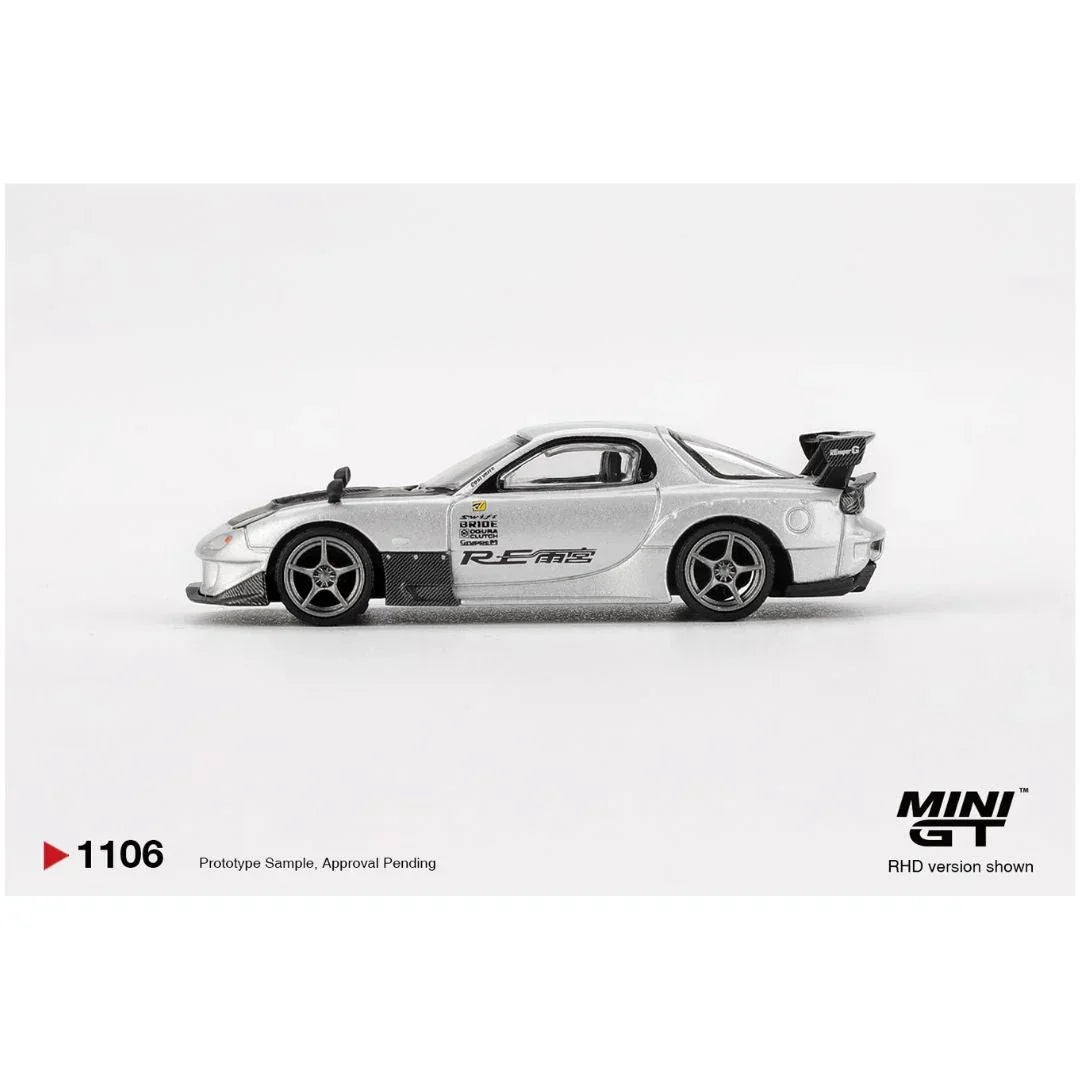 Mini GT 1:64 Mazda RX-7 RE-Amemiya Silver Metallic Diecast Model Car – MGT01106-R