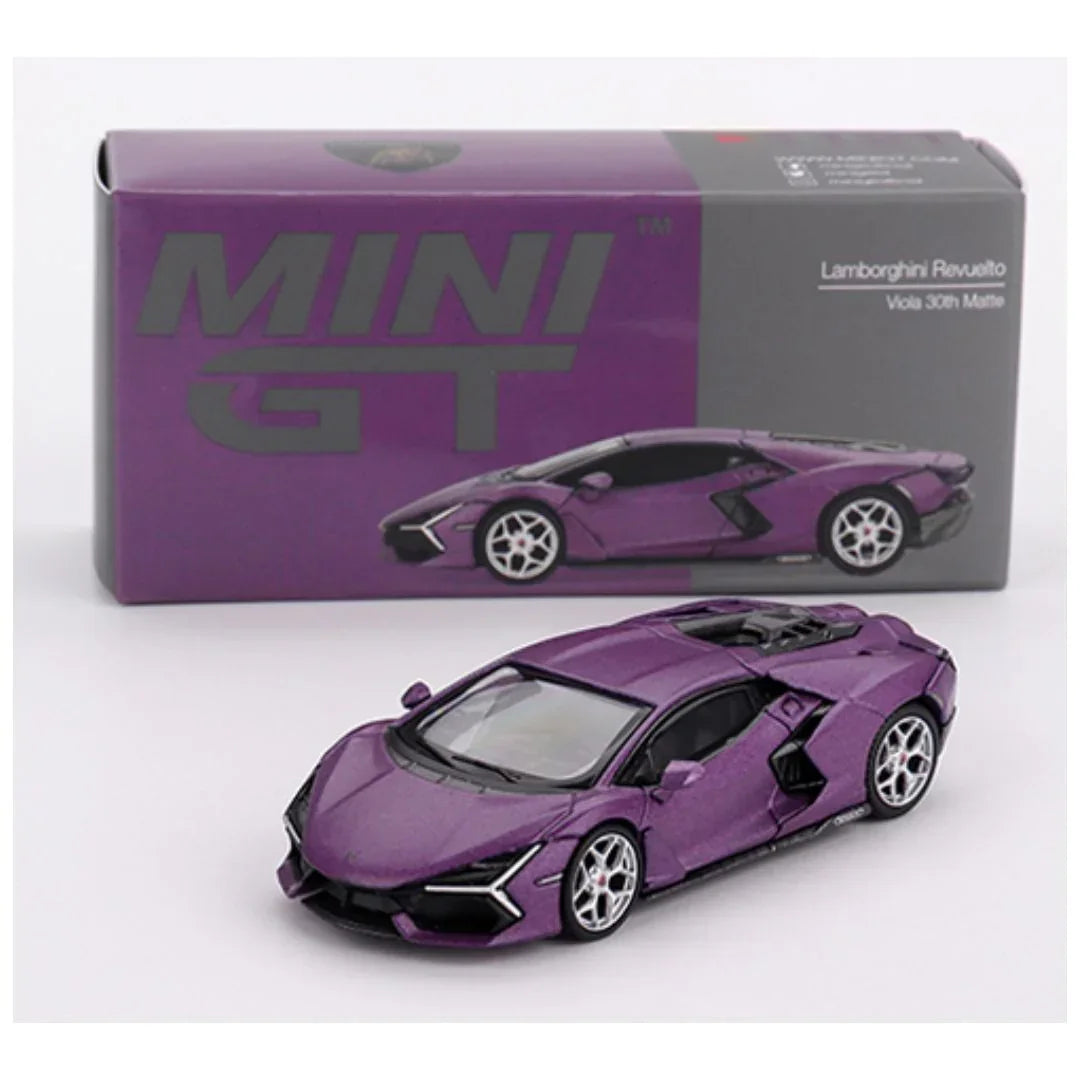 Mini GT 1:64 Duo Diecast Set – Lamborghini Revuelto Viola 30th Matte + Nissan Skyline GT-R R34 Millennium Jade Collectibles