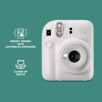 (Damage Box ) Instax Mini 12 Instant Camera With Strap, 2× AA Batteries & User Manual - Clay White