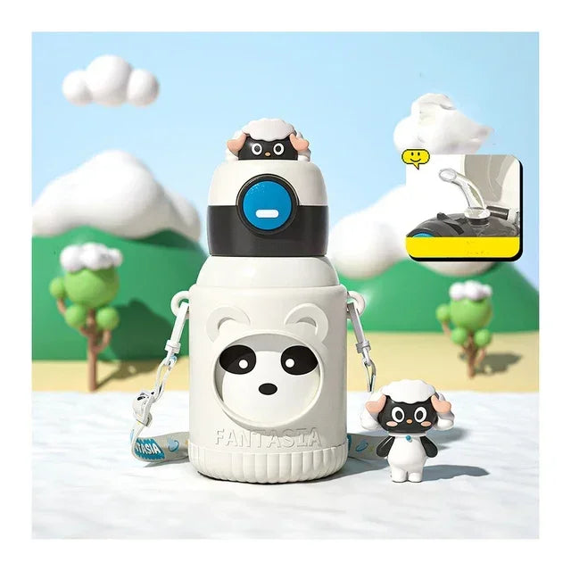 Cute Premium Kids Insulated Water Bottle Stainless with Silicon Cover 500 ML (White) - Jaiman Toys