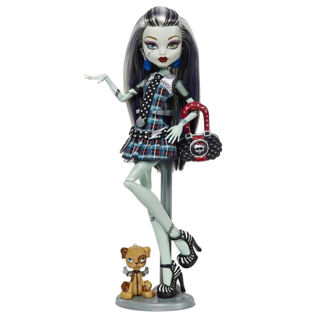 Monster High Frankie Stein Reproduction Doll (10.5 in) Wearing Original Fashion &amp; Shoes, with Pet, Doll Stand &amp; Accessories, Gift for Collectors - Jaiman Toys