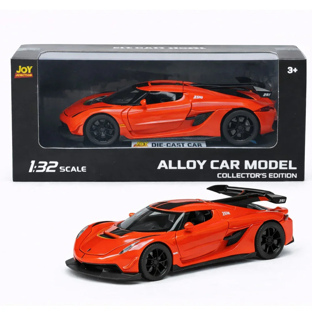 JOY JUNCTION 1:32 Diecast Supercar Toy Car with Opening Doors & Bonnet – Premium Metal Model in Orange, White & Black