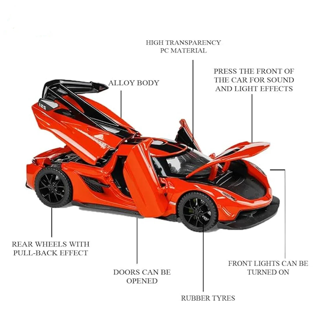 JOY JUNCTION 1:32 Diecast Supercar Toy Car with Opening Doors & Bonnet – Premium Metal Model in Orange, White & Black