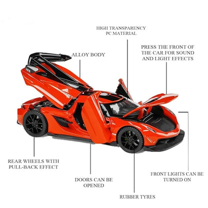 JOY JUNCTION 1:32 Diecast Supercar Toy Car with Opening Doors & Bonnet – Premium Metal Model in Orange, White & Black