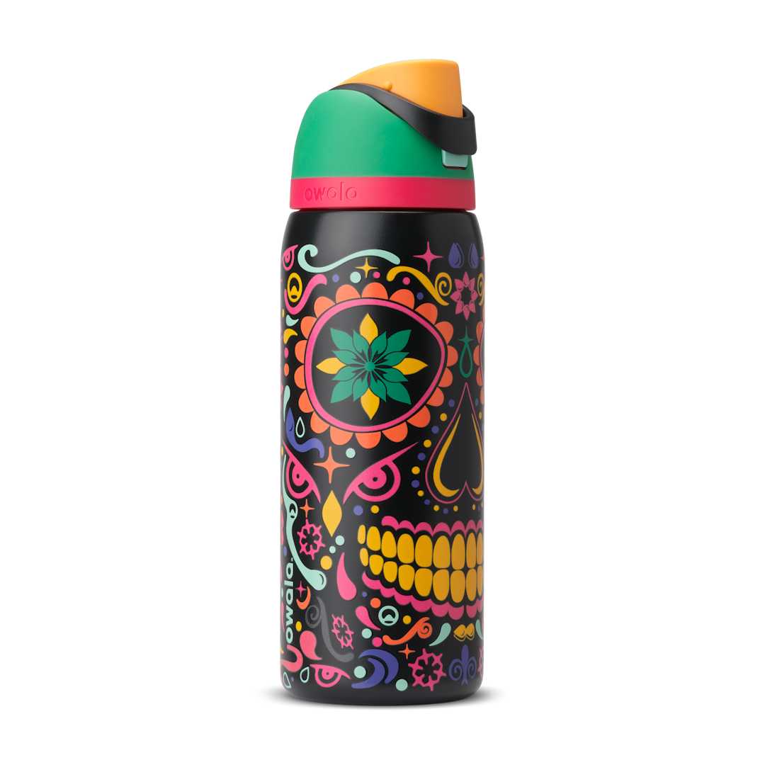 Owala 32oz (945ml) Insulated Stainless Steel Water Bottle – Flip Straw Leak-Proof Sports Bottle with Sugar Skull Design