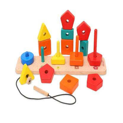 Open Ended 3 in 1 Stack and Sort Board With Lace - Jaiman Toys