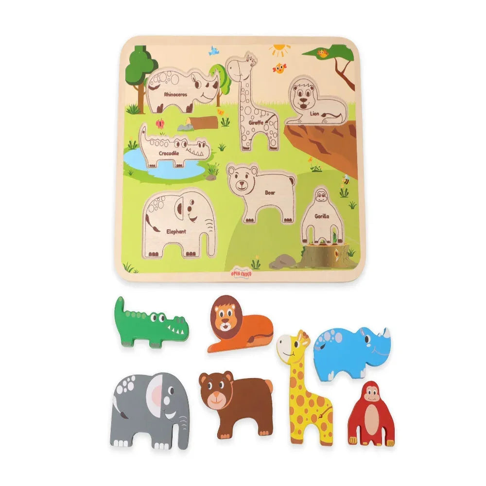 Open Ended Chunky Puzzle New Design- Animals (Includes - 7 Chunky self standing Animals) - Jaiman Toys
