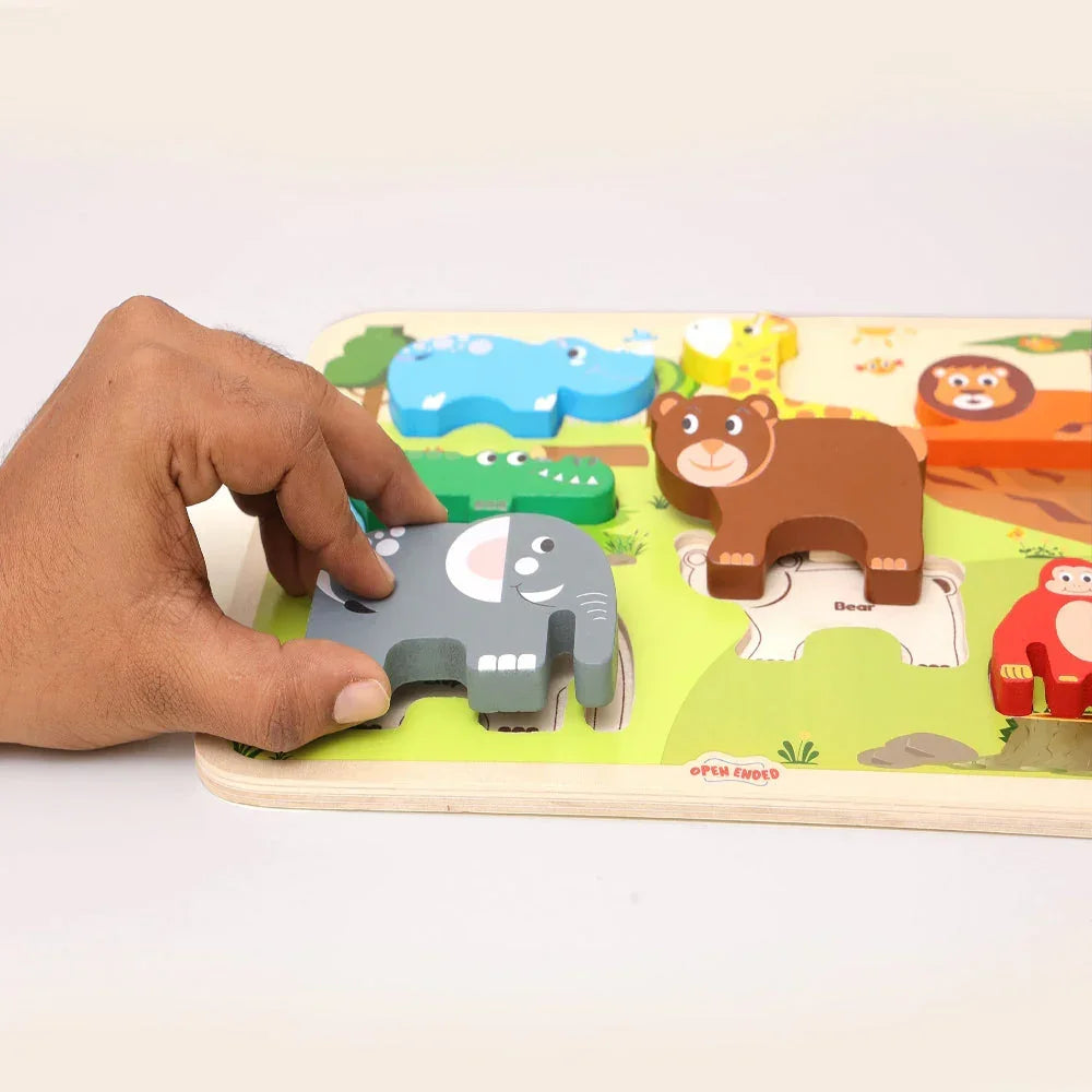 Open Ended Chunky Puzzle New Design- Animals (Includes - 7 Chunky self standing Animals) - Jaiman Toys