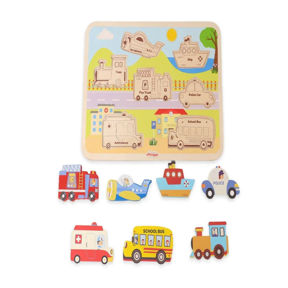 Open Ended Chunky Puzzle New Design - Vehicles (Includes - 7 Chunky self standing Vehicles) - Jaiman Toys