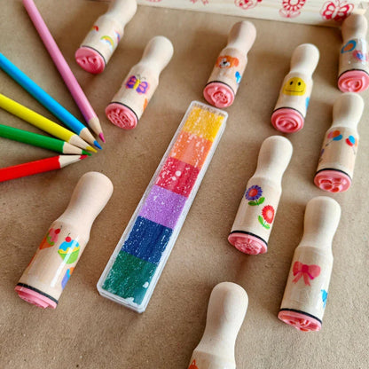 Open Ended My Wooden Chunky Joyful Stampers - Jaiman Toys