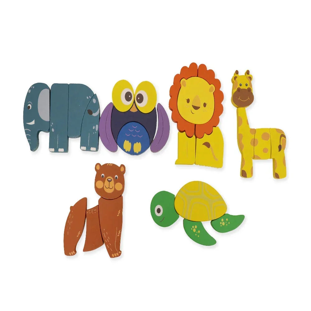 Open Ended Toddler's First 6 In 1 Puzzle - Animals (6 puzzles, 27 pcs) 18+ Months - Jaiman Toys