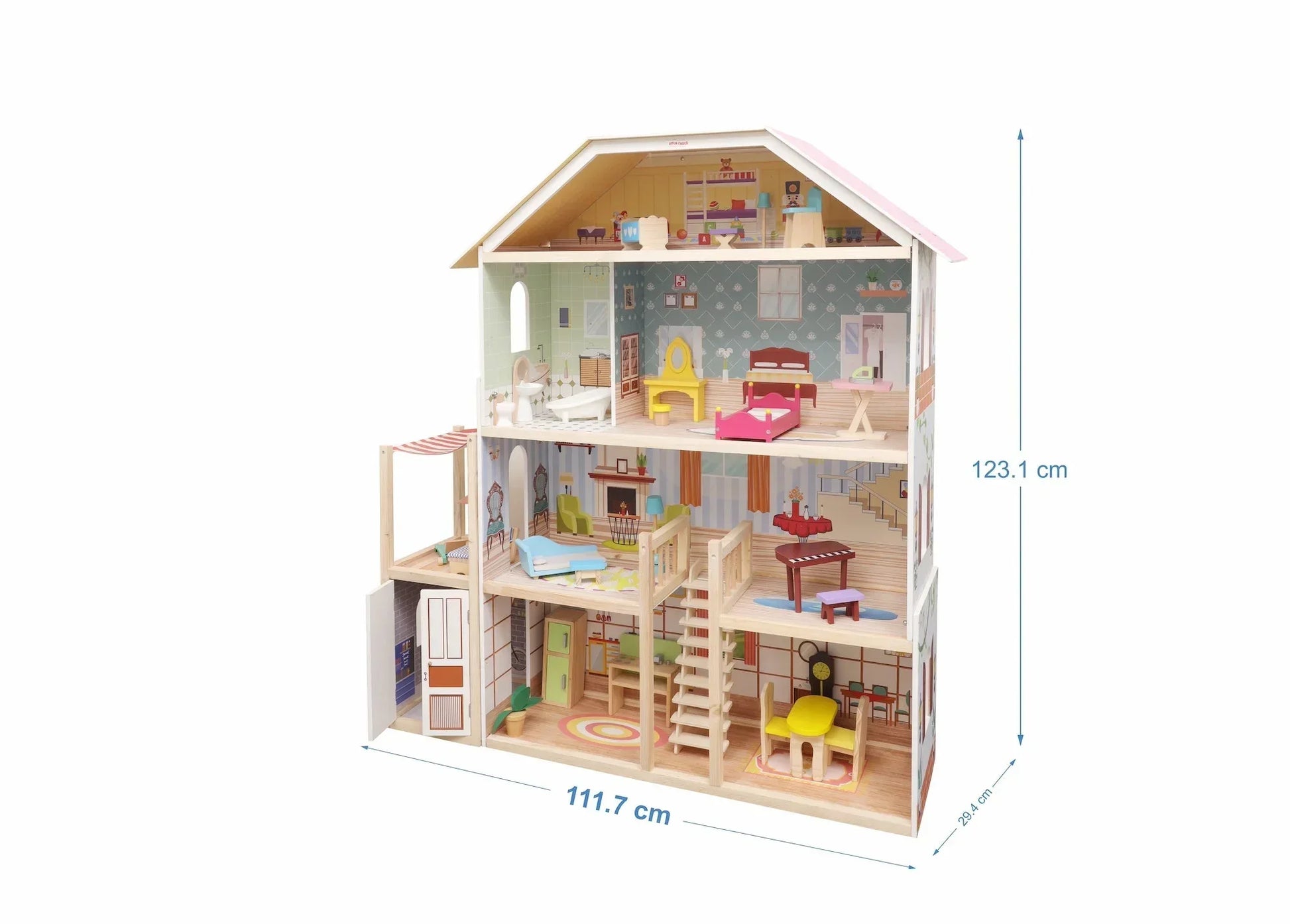 Open Ended Wooden Doll House - Grand Mansion (28 pcs furniture included) - Jaiman Toys